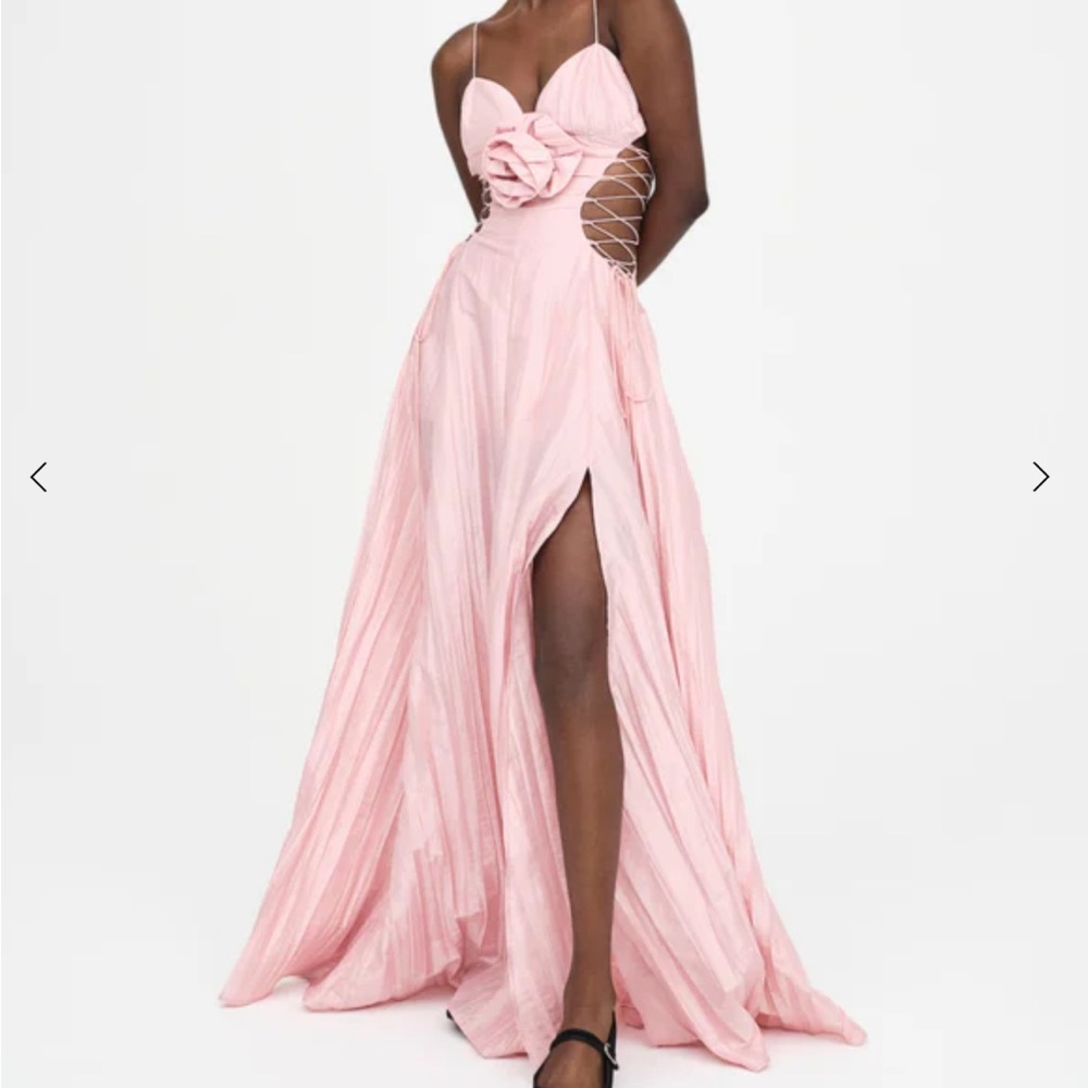 For Love & Lemons Pink Rose Crinkle Taffeta Maxi Dress